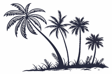 Black Palm Tree Silhouette Vector Set - Tropical Beach PNG