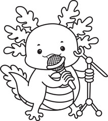 Outline of Illustration of cute axolotl activities icon.
Lineart of Funny pink axolotl in daily routine stickers.
