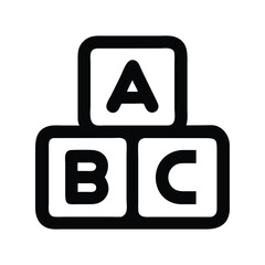 ABC block icon vector. Alphabet toy symbol for kids' apps, educational designs, or childhood-themed branding