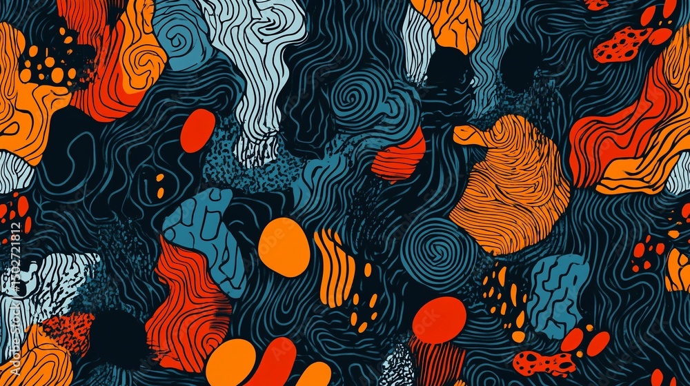 Poster abstract swirls and organic forms seamless pattern design