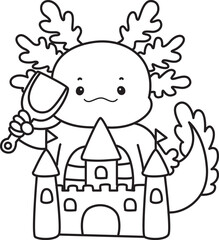 Outline of Illustration of cute axolotl activities icon.
Lineart of Funny pink axolotl in daily routine stickers.
