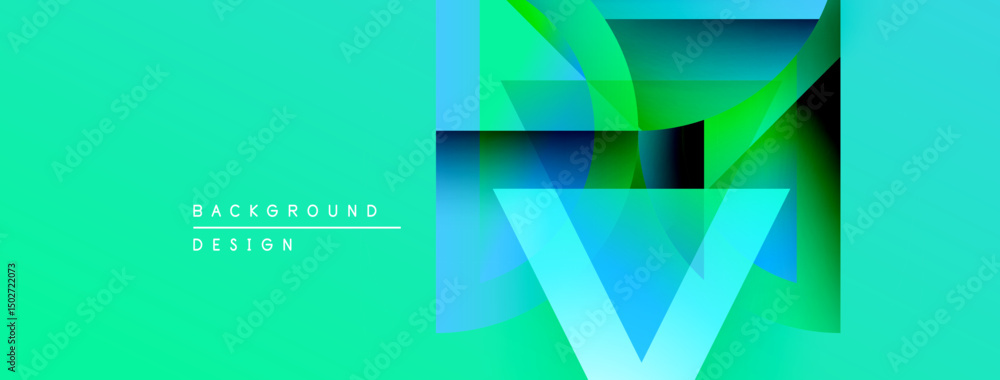 Poster abstract vibrant design features layered shapes, turquoise gradients. modern aesthetic suitable for 