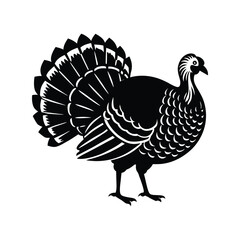 Turkey silhouette black vector illustration. Full body bird outline for farm logos, Thanksgiving designs, or wildlife branding