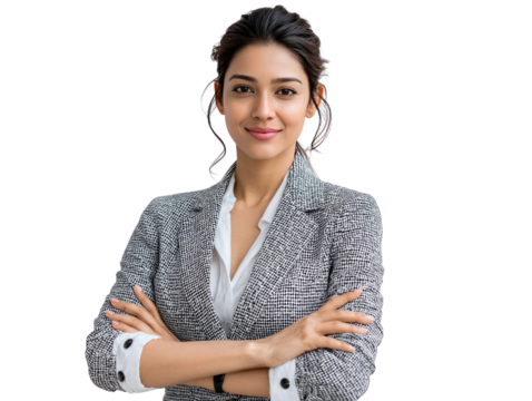 Confident Businesswoman: A self-assured businesswoman embodies professionalism and poise, her arms crossed and radiating a sense of expertise and success.