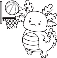 Outline of Illustration of cute axolotl activities icon.
Lineart of Funny pink axolotl in daily routine stickers.
