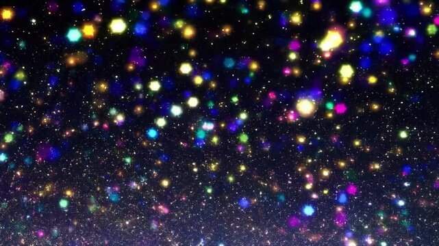 A quick, lightning-fast camera pan through abstract, sparkling cosmic dots and particles