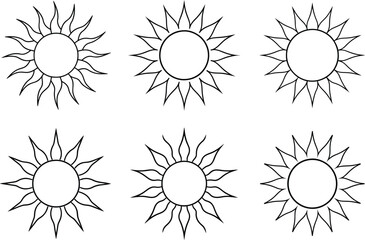 Set of Elegant Sun Line Art Vector Design