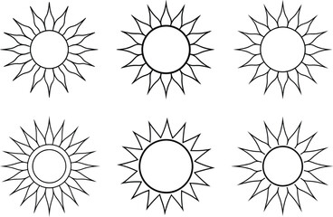 Set of Clean Sun Outline Drawing for Design