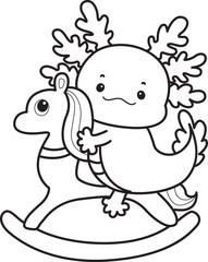 Outline of Illustration of cute axolotl activities icon.
Lineart of Funny pink axolotl in daily routine stickers.
