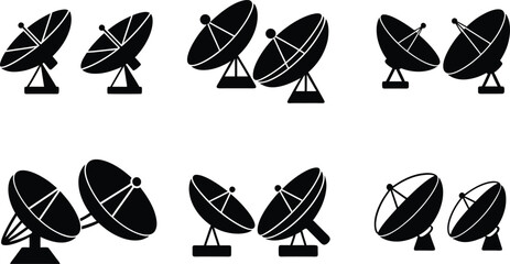 Set of Satellite dish Silhouette Vector Illustration 