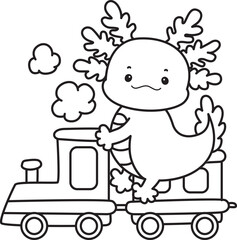 Outline of Illustration of cute axolotl activities icon.
Lineart of Funny pink axolotl in daily routine stickers.

