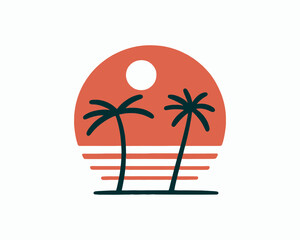 sunset and palm trees summer logo art
