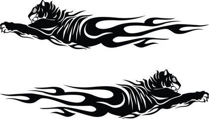 Tribal Flaming Tiger Vector - Running wild Animal Tattoo Vector Design - تصميم وشم نمر قبلي ملتهب - تصميم وشم حيوان بري راكض