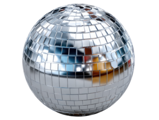 Mirror Ball: A sparkling and reflective disco ball, a symbol of the dance floor, ready to illuminate the night with dazzling patterns of light, a symbol of celebration.