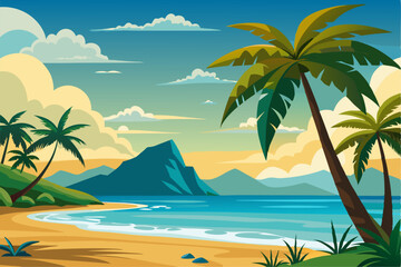 tropical beach with palm trees
