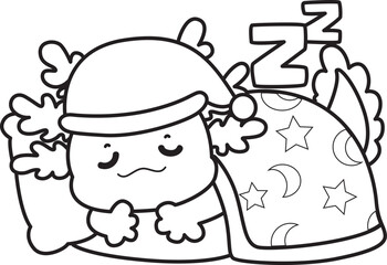 Outline of Illustration of cute axolotl activities icon.
Lineart of Funny pink axolotl in daily routine stickers.
