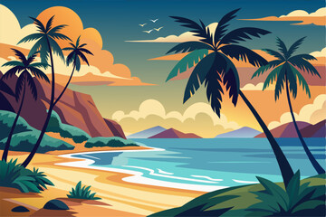 tropical beach with palm trees