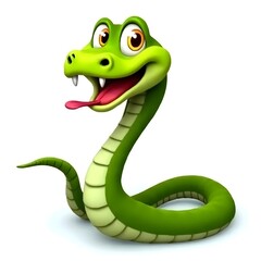 장난기 넘치고 과장된 표정을 지닌 만화 같은 녹색 뱀을 묘사