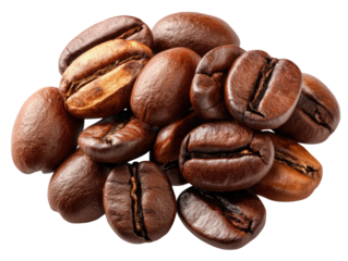 Roasted Coffee Beans: An inviting pile of freshly roasted coffee beans, ready to be ground and brewed, offering a rich aroma and a promise of a perfect cup.