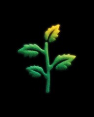 Fototapeta premium Stylized Green and Yellow Glitter Plant on Black