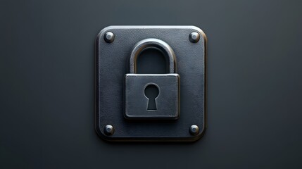 3D render of a dark gray padlock with a keyhole on a black background.