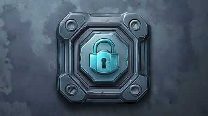 Digital illustration of a teal lock icon on a textured gray background.