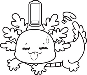 Outline of Illustration of cute axolotl activities icon.
Lineart of Funny pink axolotl in daily routine stickers.
