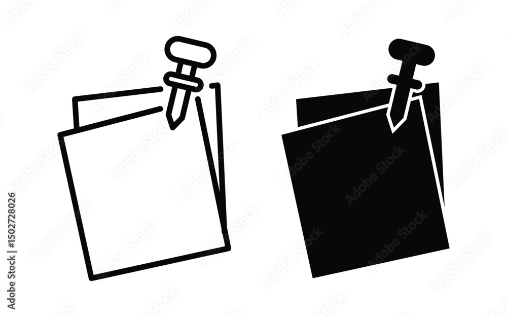 Poster sticky note with push button icon. paper notes pinned reminder vector icon illustration.