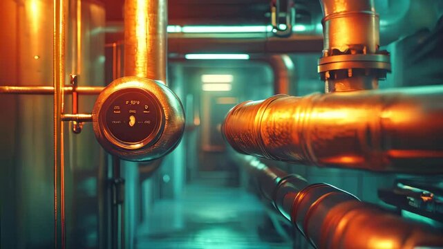 video of Plumbing service for a copper heating system pipeline in the boiler room