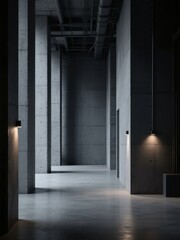 Obraz premium Modern Industrial Hallway with Concrete Walls and Pendant Lights