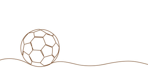 Continuous line drawing of football or soccer ball. Minimalist black linear sketch isolated on white background. Hand drawn vector illustration.