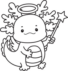 Outline of Illustration of cute axolotl activities icon.
Lineart of Funny pink axolotl in daily routine stickers.
