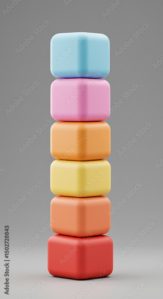 Poster stacked colorful cubes pastel rainbow blocks 3d render abstract geometric shapes minimalist design