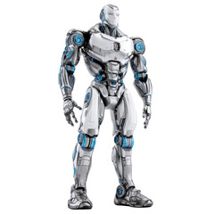 Technological Sentinel: A futuristic, chrome-clad robot stands as a symbol of innovation and advancement, exuding power and precision in a studio shot setting. 
