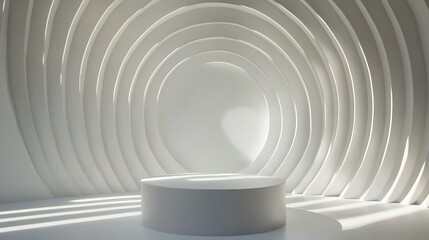 Obraz premium 3D render of a minimalist, curved white space with a circular pedestal.