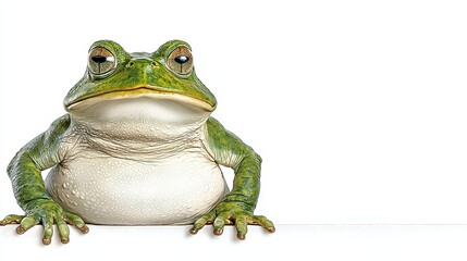 Obraz premium Close Up of Green Speckled Frog on White Background
