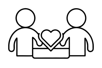 A collection of minimalist business and finance line icons in black outline style. This vector set includes icons of handshakes, giving and receiving money, charity donations, holding coins, financial