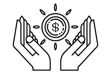 Obraz premium A collection of minimalist business and finance line icons in black outline style. This vector set includes icons of handshakes, giving and receiving money, charity donations, holding coins, financial