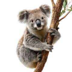 Koala in the Eucalyptus: A cute koala bear rests on a tree branch, embodying the laid-back charm of this iconic animal. It's a striking portrait of Australian wildlife.