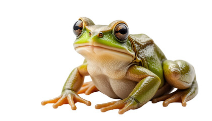 Obraz premium Realistic Green Frog Sitting on White Background – Amphibian Animal Portrait for Nature and Wildlife Concepts