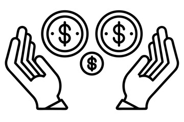 Obraz premium A collection of minimalist business and finance line icons in black outline style. This vector set includes icons of handshakes, giving and receiving money, charity donations, holding coins, financial