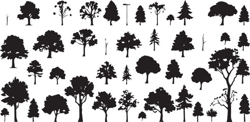 tree icon set collection with diverse directional markers on white background