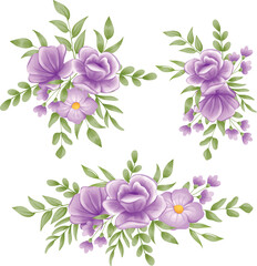 Beautiful Purple Flower Arrangement And Watercolor Leaves