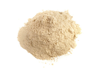 Ashwagandha powder as supplement isolated on white background