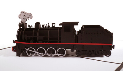Foldable greeting card as pop-up card for birthday and celebrations - Steam Locomotive as Origami