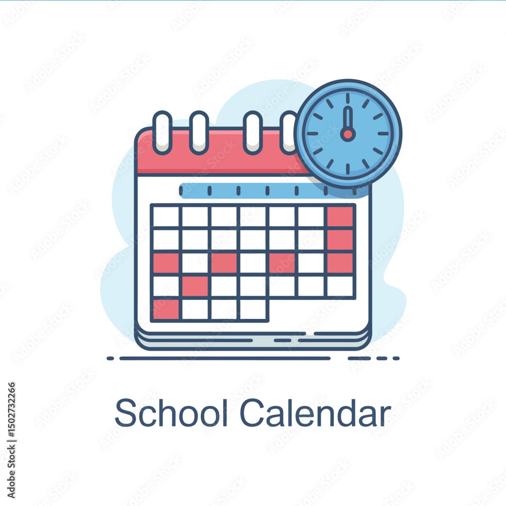 Aufkleber flat vector illustration of a school calendar with date blocks and clock highlighting important acad