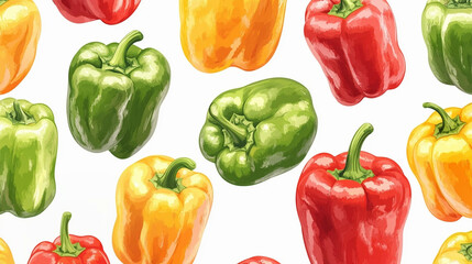 Drawn colorful fresh peppers on a white background, the background with peppers