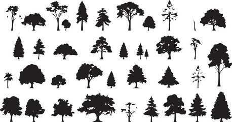 tree icon set collection with diverse directional markers on white background