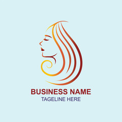 Elegant Woman Hair Logo, Beauty Salon Symbol, Hairstyle Icon, Female Profile Design, Gradient Hair Logo