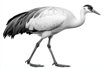 Fototapeta premium Monochrome Crane Walking Against White Background